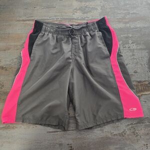 *Champion Gray Swim Beach Trunks with Pink Panels Men Size Large Gender Neutral